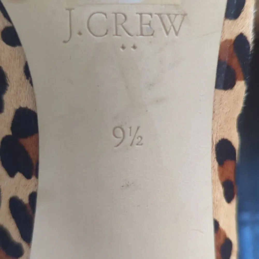 J Crew Lily Leopard Print Calf Hair Leather Chunky Kitten Heel Slip On Shoes